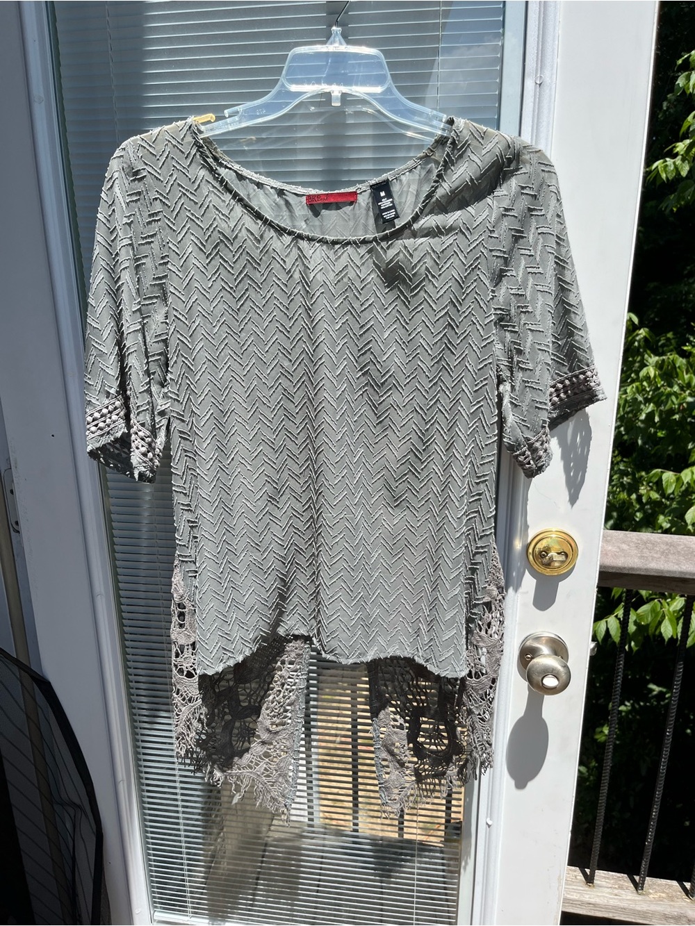 Women's Light Gray Crochet-Hem Tunic Top